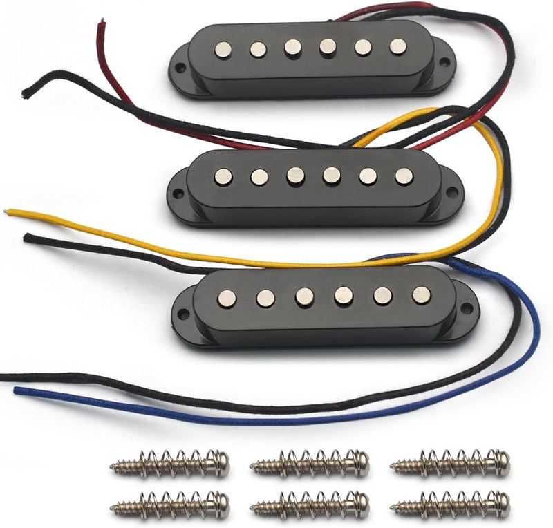 MAXCHEER Alnico 5 Strat Pickup Single Coil Pickups Guitar Neck/Middle/Bridge Pickup for Strat Squier Electric Guitar (Black) - Image 1